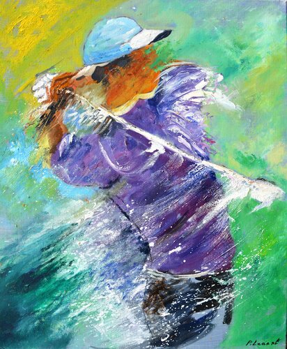 A golf player 56 by Pol Ledent, Painting for Sale on Singulart