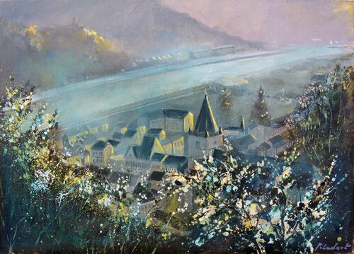 In the mist - Bouvignes Dinant di Pol Ledent, Pittura in vendita su Singulart