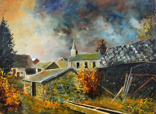 Approaching storm on an old village - Baillamont von Pol Ledent, Malerei kaufen auf Singulart