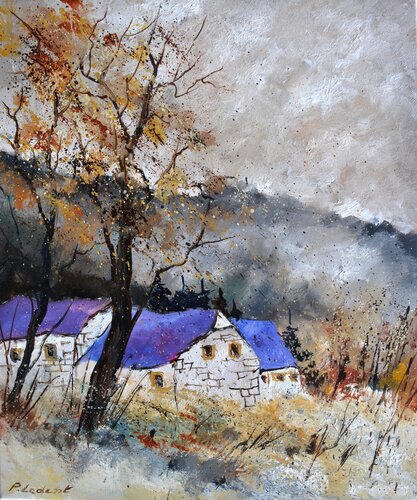 Old houses in winter  5626 by Pol Ledent, Painting for Sale on Singulart