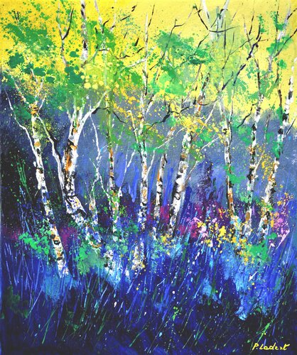 Aspen trees and flowers 5626 di Pol Ledent, Pittura in vendita su Singulart