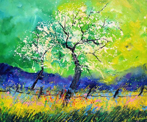 Appletrees in spring 6526 di Pol Ledent, Pittura in vendita su Singulart