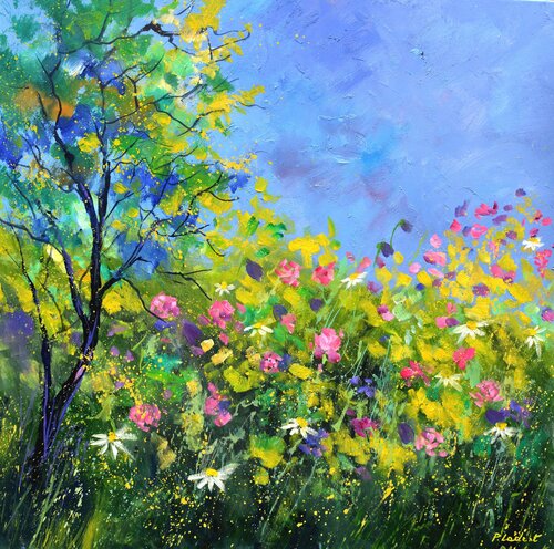 Pink and yellow meadow 7726 by Pol Ledent, Painting for Sale on Singulart
