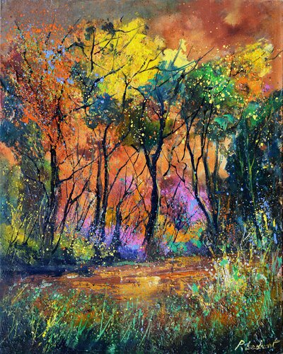 Colourful forest scenery van Pol Ledent, Schilderij te koop op Singulart