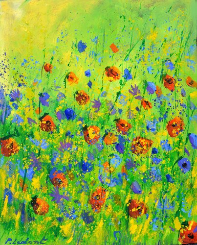 Red poppies and blue cornflowers by Pol Ledent, Painting for Sale on Singulart