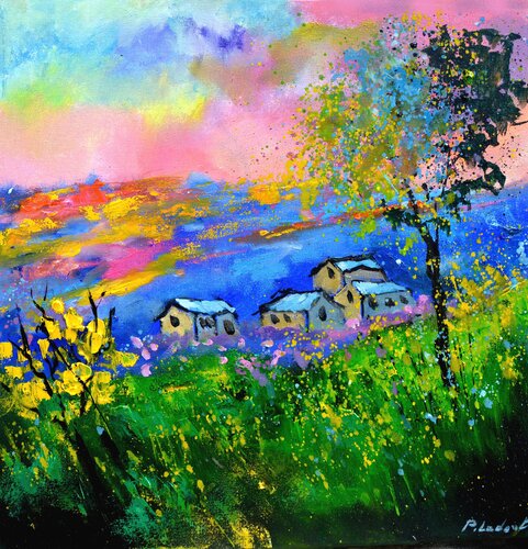 A few houses in wonderland par Pol Ledent, Peinture en vente sur Singulart