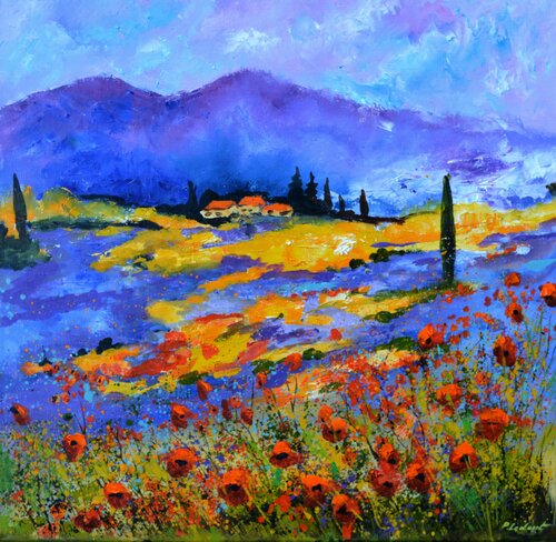 Red poppies in Provence van Pol Ledent, Schilderij te koop op Singulart