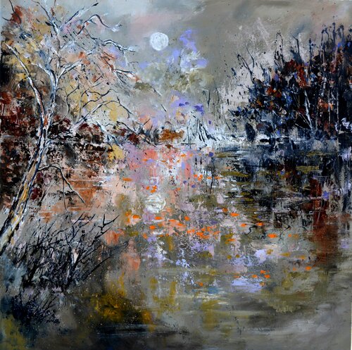 Moonshine on a pond van Pol Ledent, Schilderij te koop op Singulart