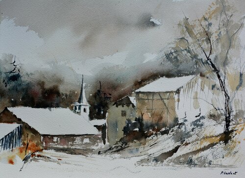 Neige à Baillamont  - aquarelle Pol Ledent