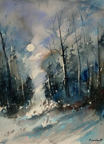 Hiver - aquarelle 711181 van Pol Ledent, Werk op papier te koop op Singulart
