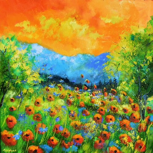 Poppies in Houyet by Pol Ledent, 회화 for Sale on Singulart
