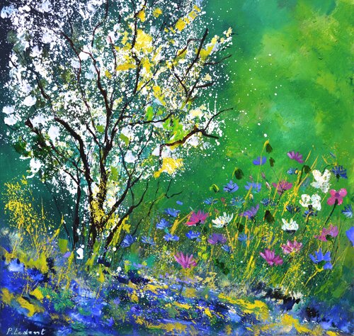 My garden in spring di Pol Ledent, Pittura in vendita su Singulart