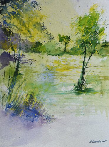 River in spring par Pol Ledent, Œuvre sur papier en vente sur Singulart