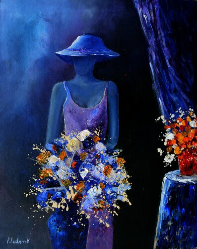 A lady with two still lifes van Pol Ledent, Schilderij te koop op Singulart