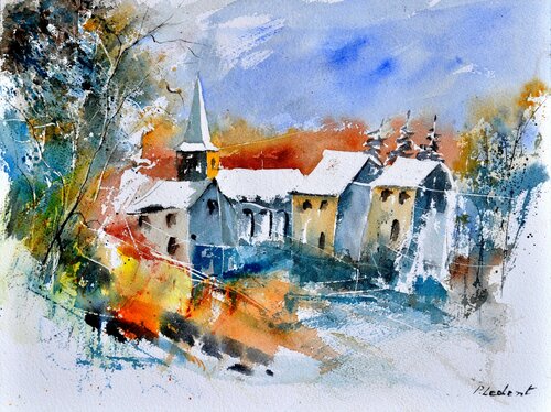 A quiet village - watercolor 017022 Pol Ledent