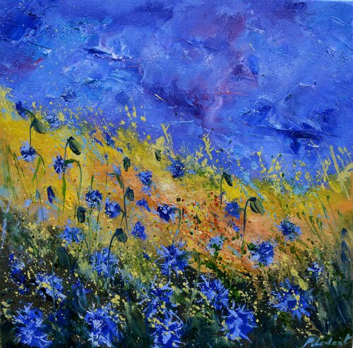 Blue cornflowers  442020 van Pol Ledent, Schilderij te koop op Singulart
