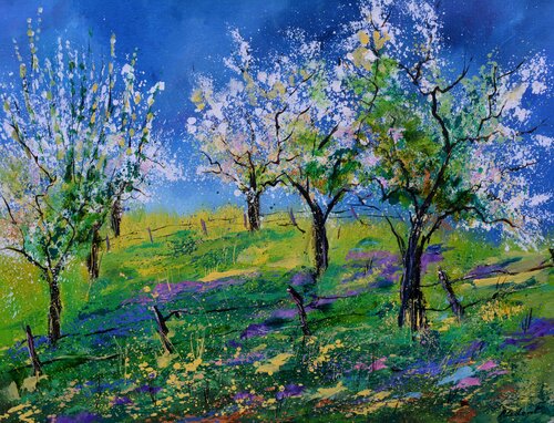 Orchard in spring  - 972020 van Pol Ledent, Schilderij te koop op Singulart