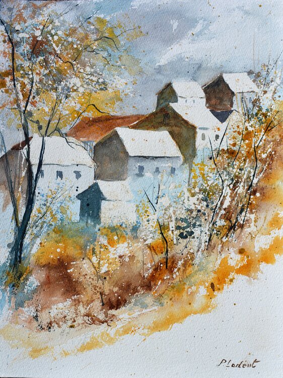 Village in Autumn - watercolor Pol Ledent
