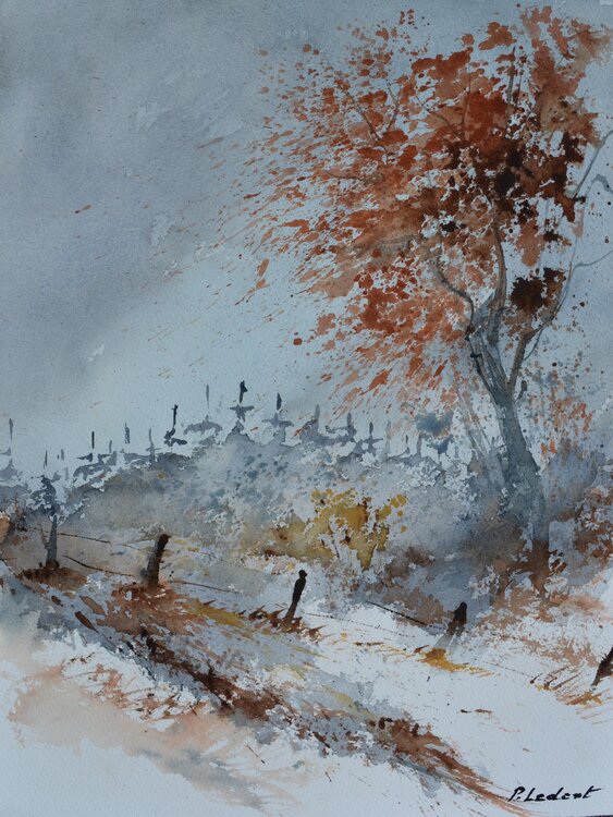 Path to autumn  - watercolor Pol Ledent