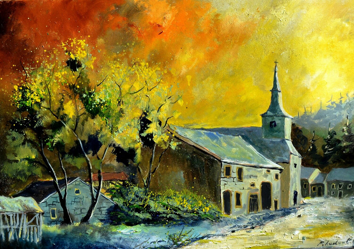Old village in the Belgian Ardennes Pol Ledent Dipinto originale in vendita