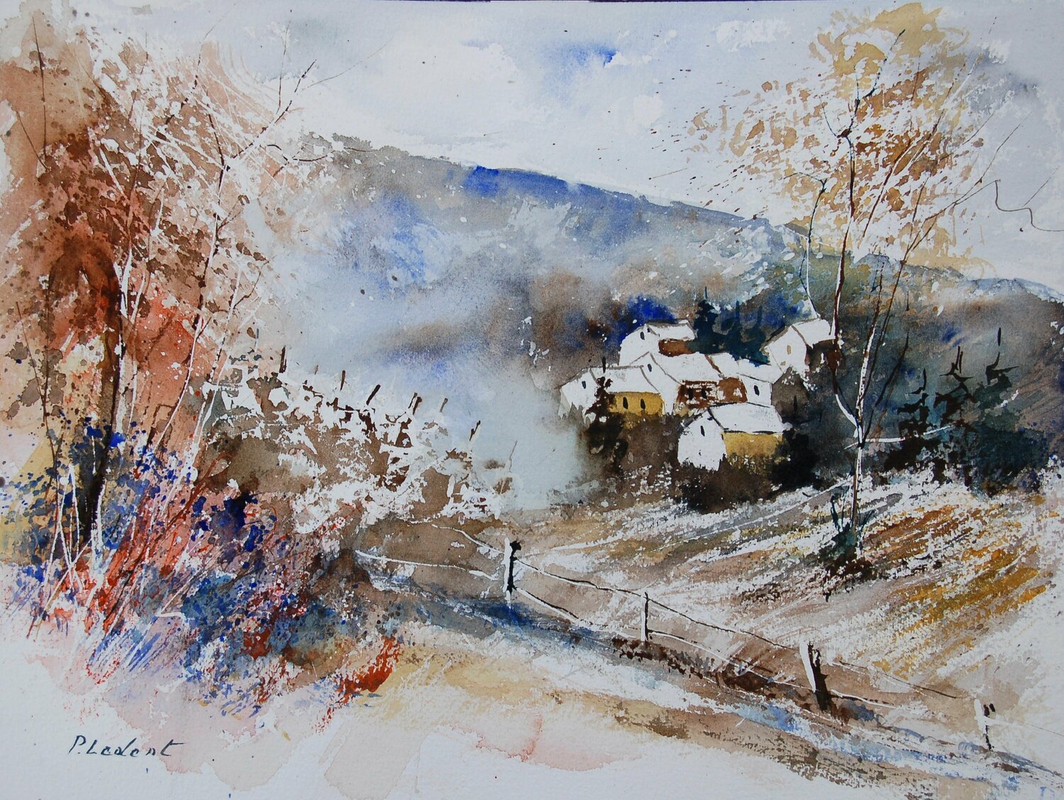 A remote village  - watercolor 902091 Pol Ledent