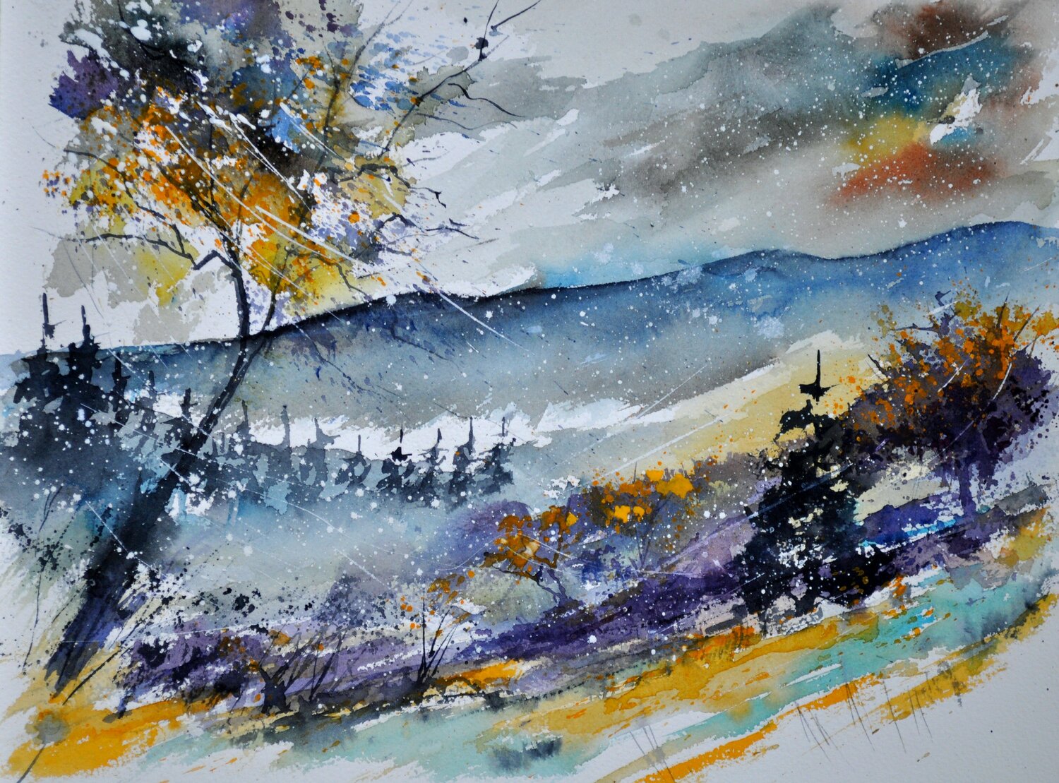 My countryside - watercolor 310130 Pol Ledent Werk auf Papier zu verkaufen