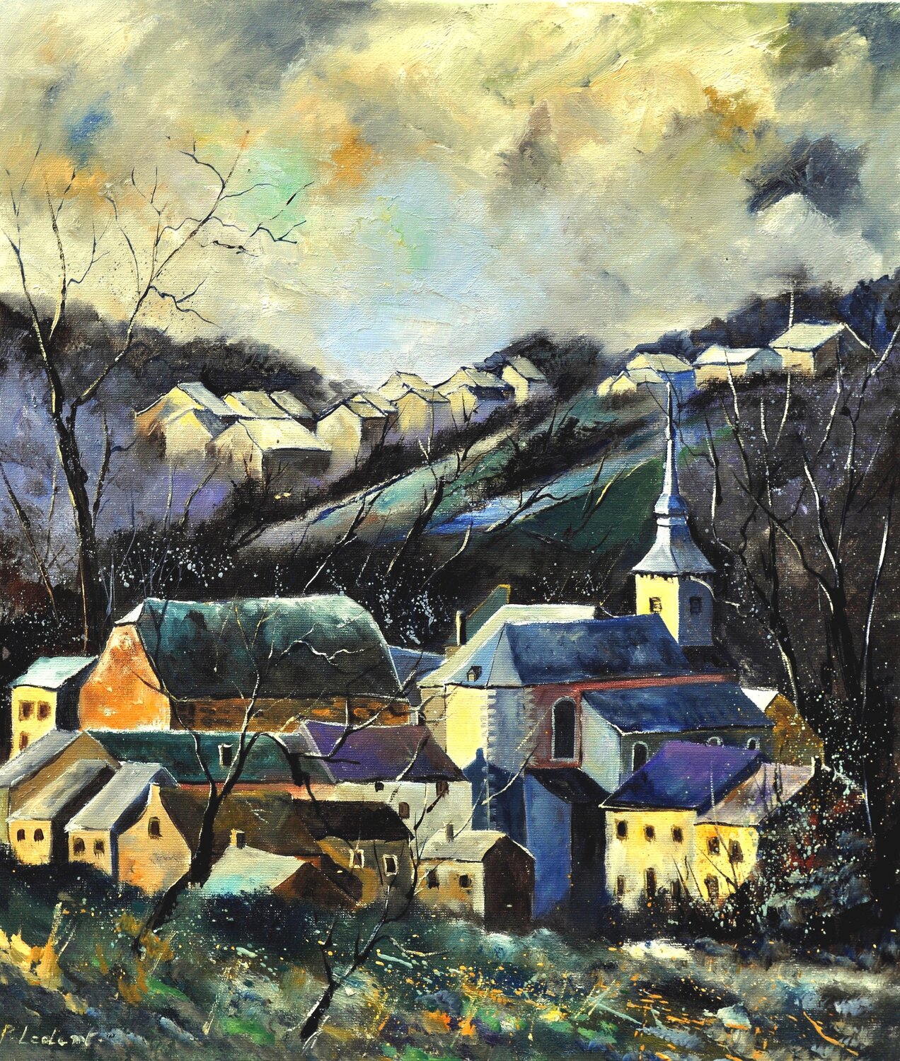 Old village 67 Pol Ledent Dipinto originale in vendita