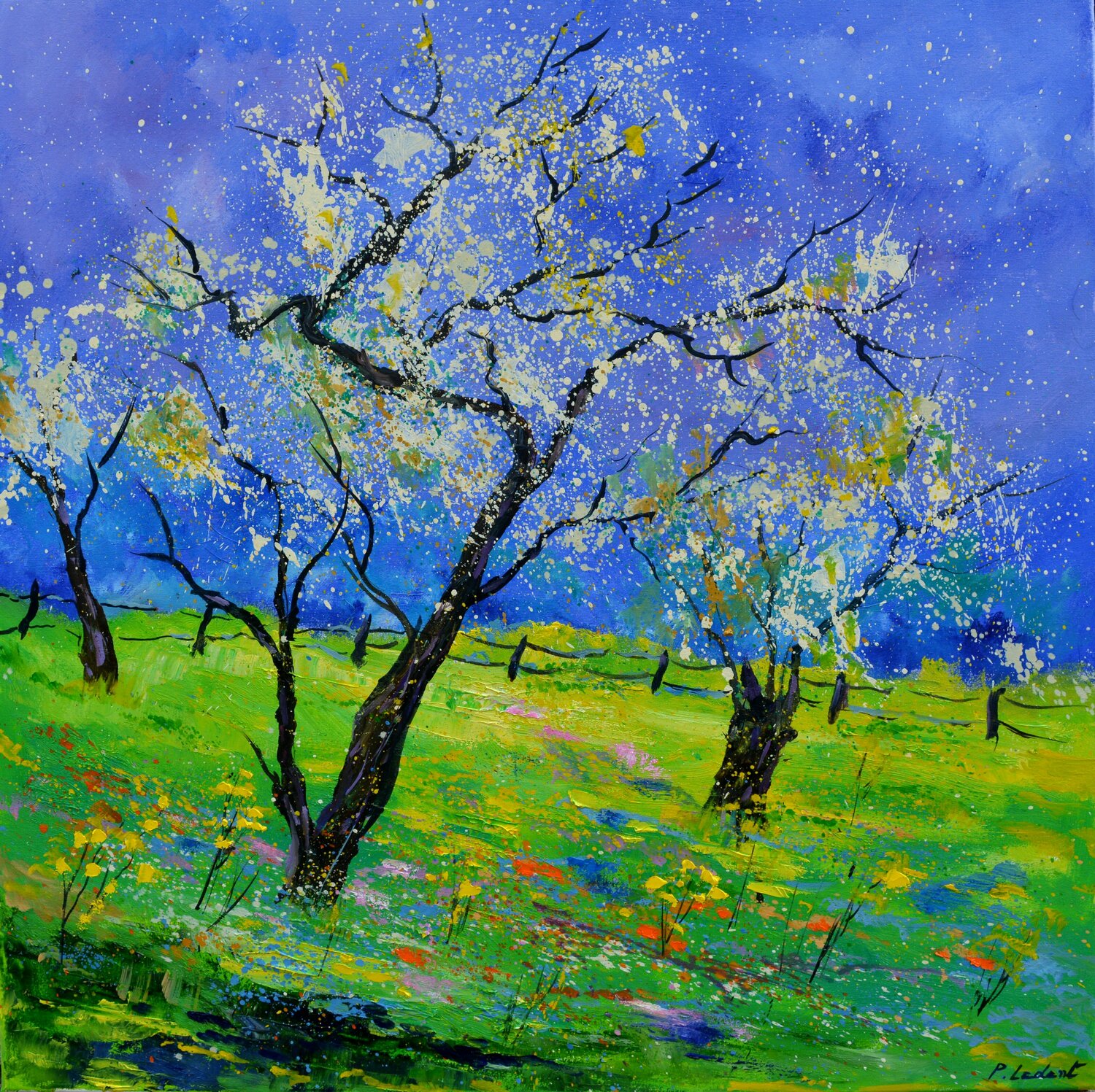 Orchard in spring  - Exclusively on sale on Singulart Pol Ledent Originalgemälde zu verkaufen