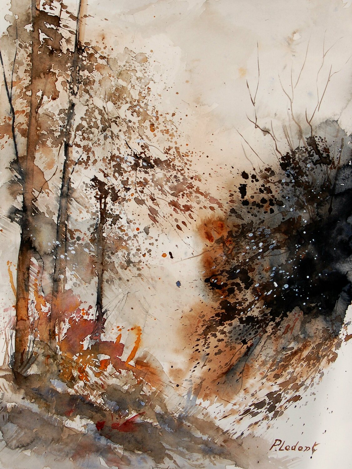 Autumn in a wood - watercolor 230806 Pol Ledent Werk auf Papier zu verkaufen