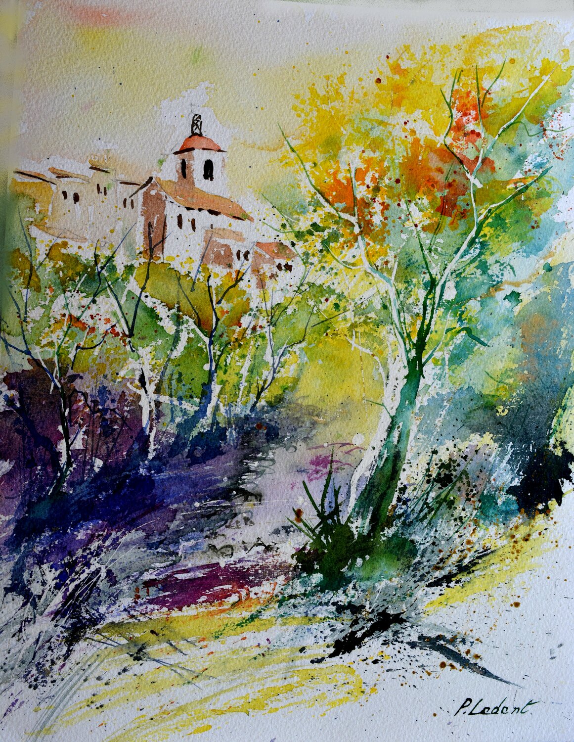 Village in Provence  -watercolor Pol Ledent
