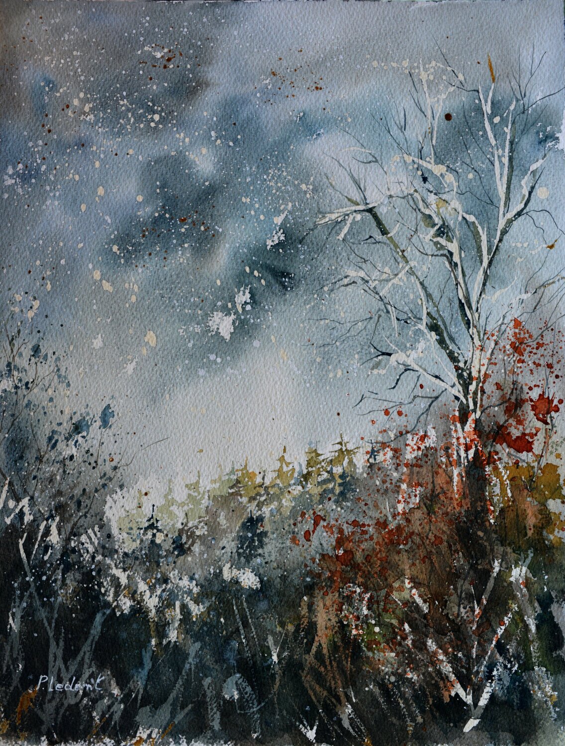 A winter scene  -watercolor Pol Ledent