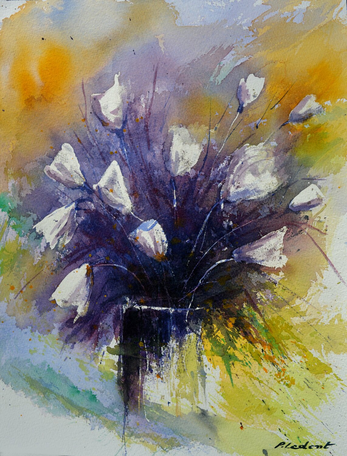 White tulips- watercolor Pol Ledent
