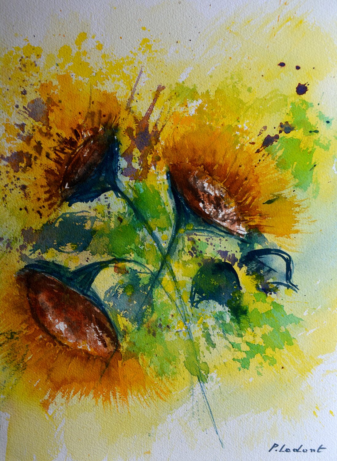 Sunflowers - watercolor Pol Ledent