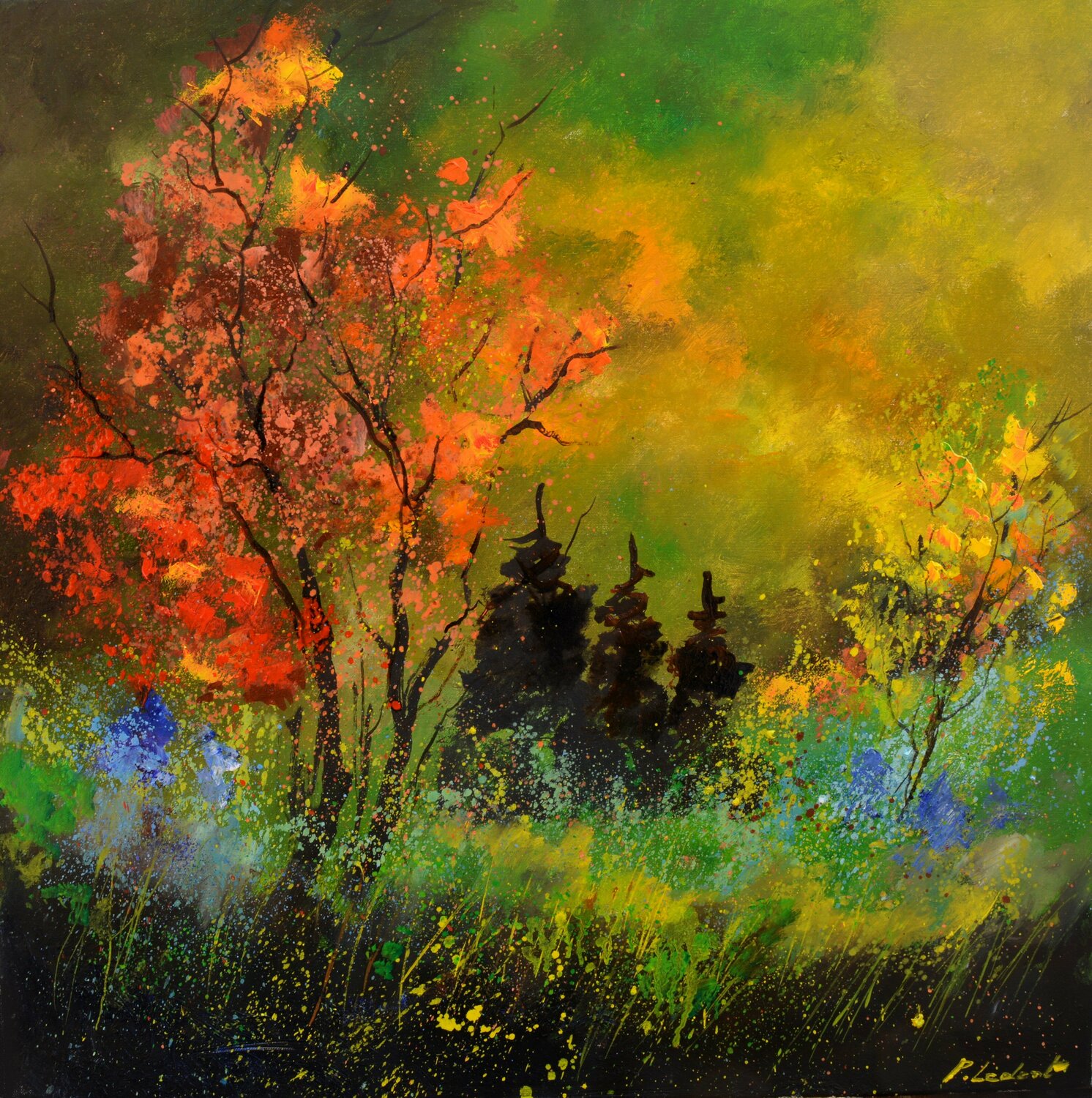 Autumn light di Pol Ledent (2022): Pittura a Olio su Tela - Singulart, image size:1492x1500