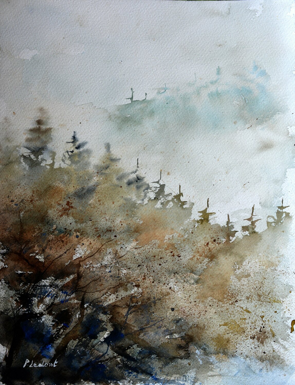 In the mist  - watercolor Pol Ledent