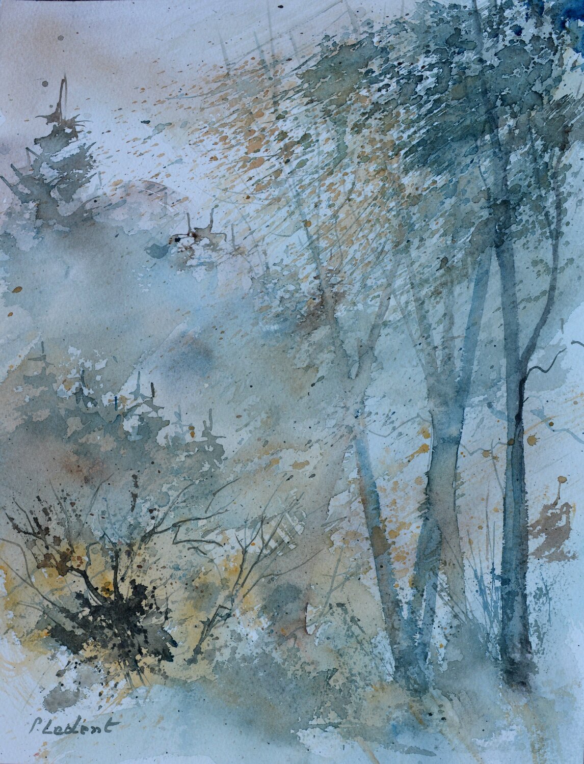 Misty wood  - watercolor Pol Ledent