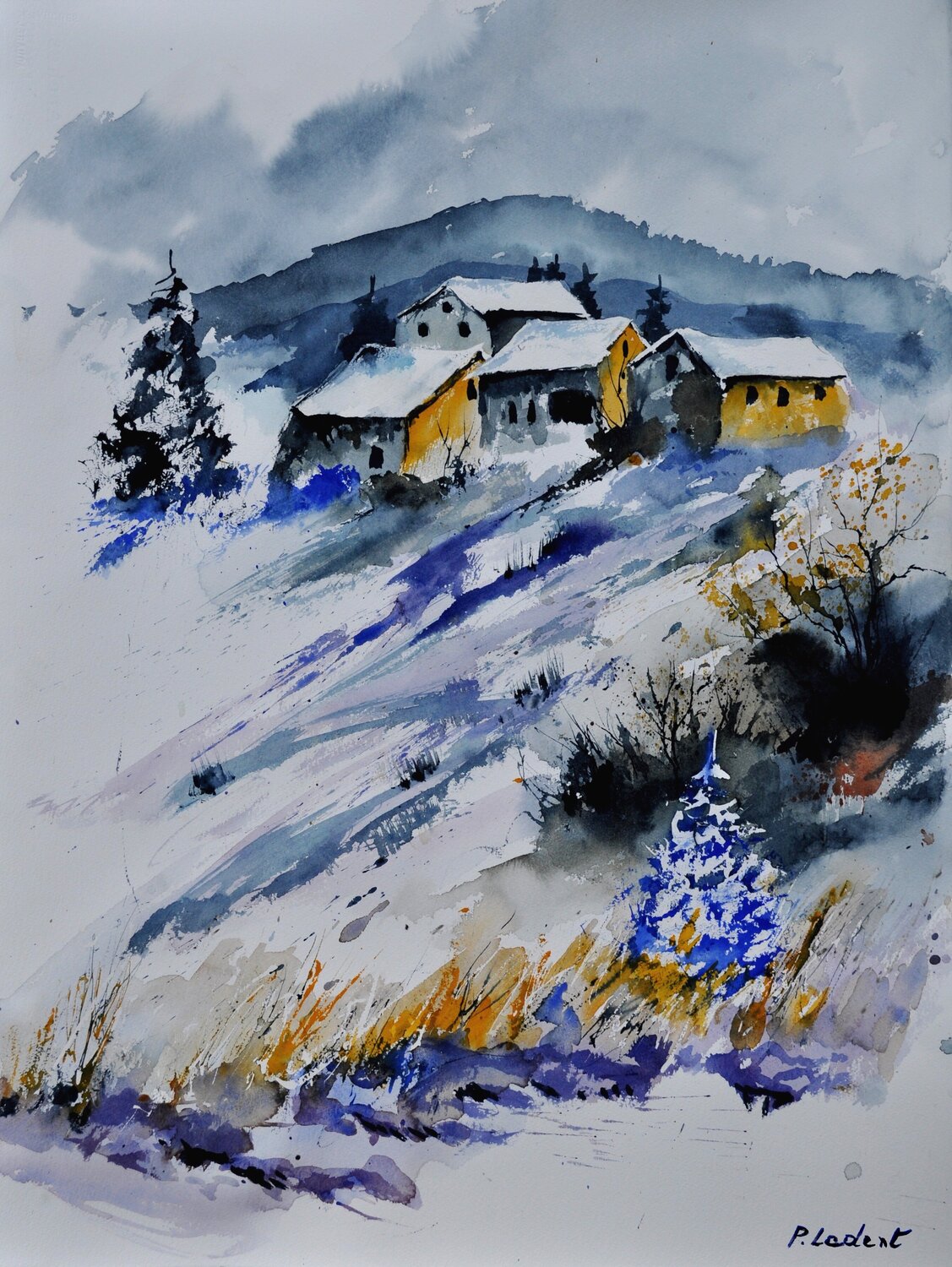 Winter landscape- aquarelle Pol Ledent