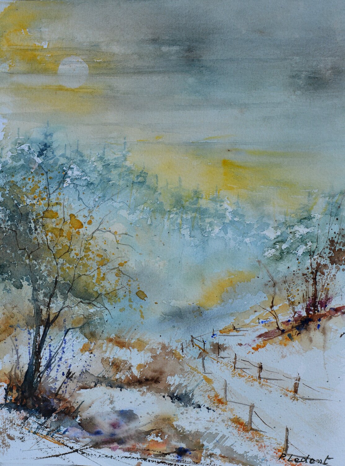 Rising sun   - watercolor Pol Ledent