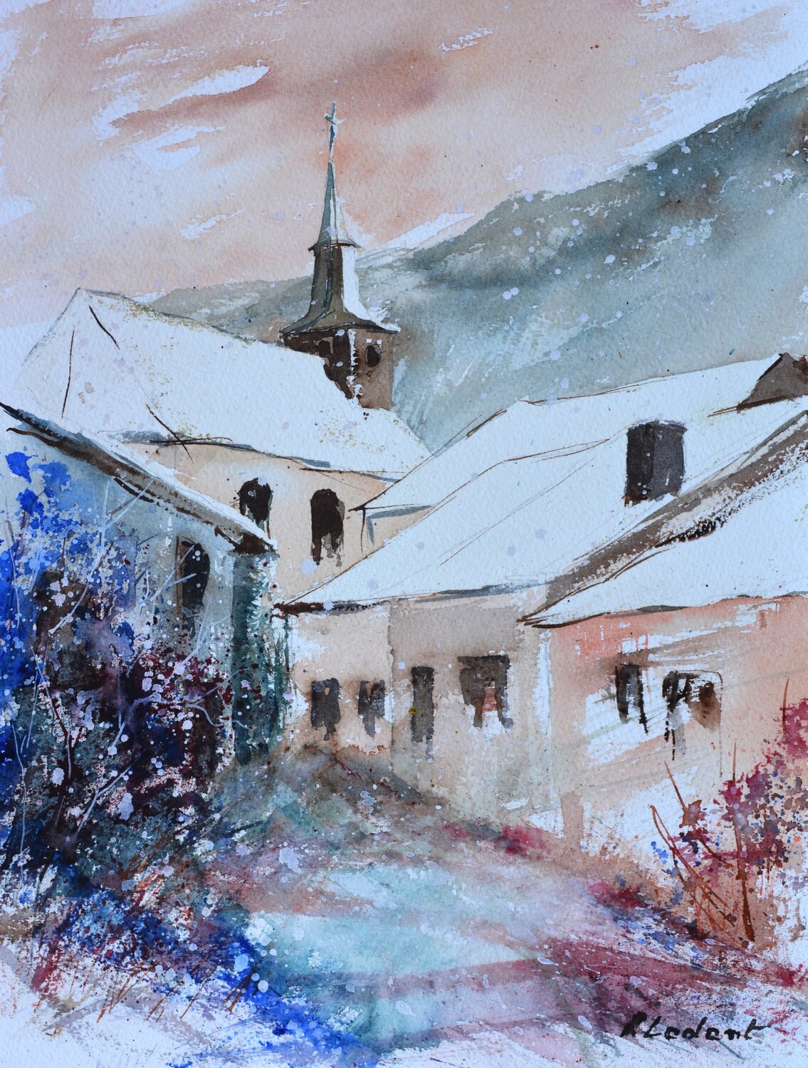 Old belgian village  - watercolor Pol Ledent