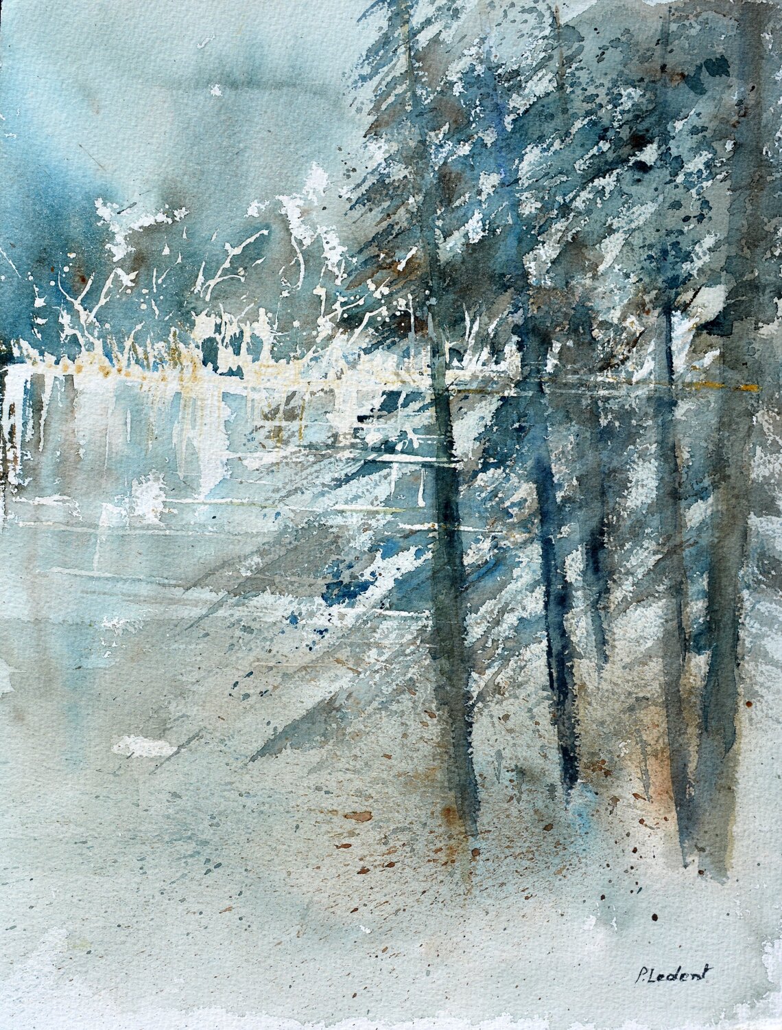waters in winter  - watercolor Pol Ledent