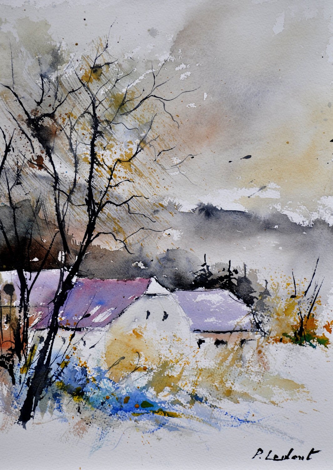 Winter landscape -2 - watercolor Pol Ledent