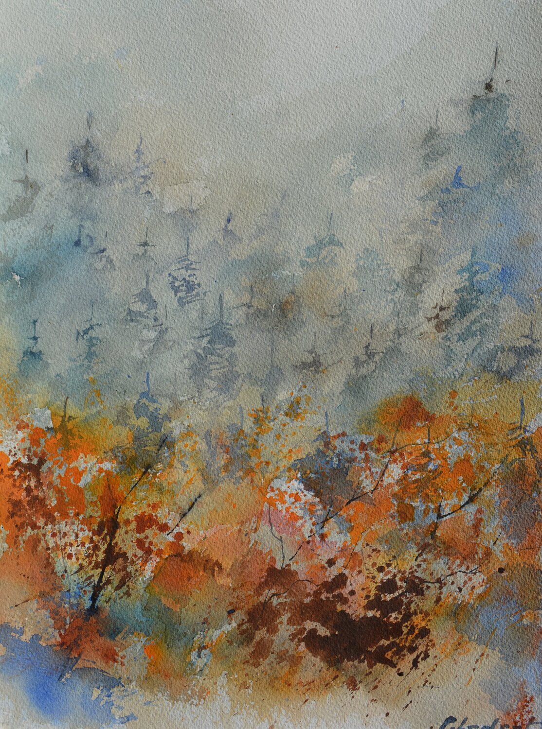 Autumn mist  - watercolor Pol Ledent