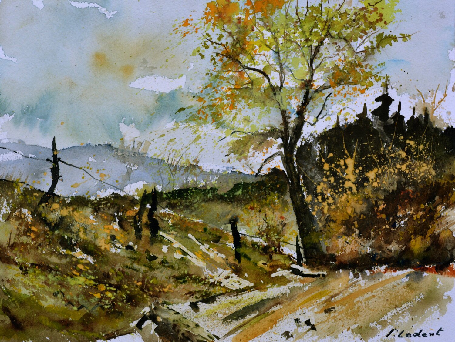 Autumn landscape      -watercolor Pol Ledent