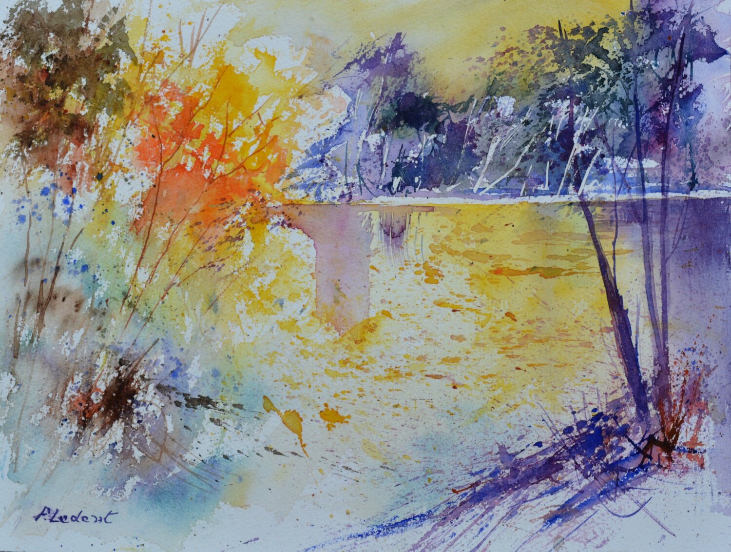 Colourful pond  -22    -watercolor Pol Ledent
