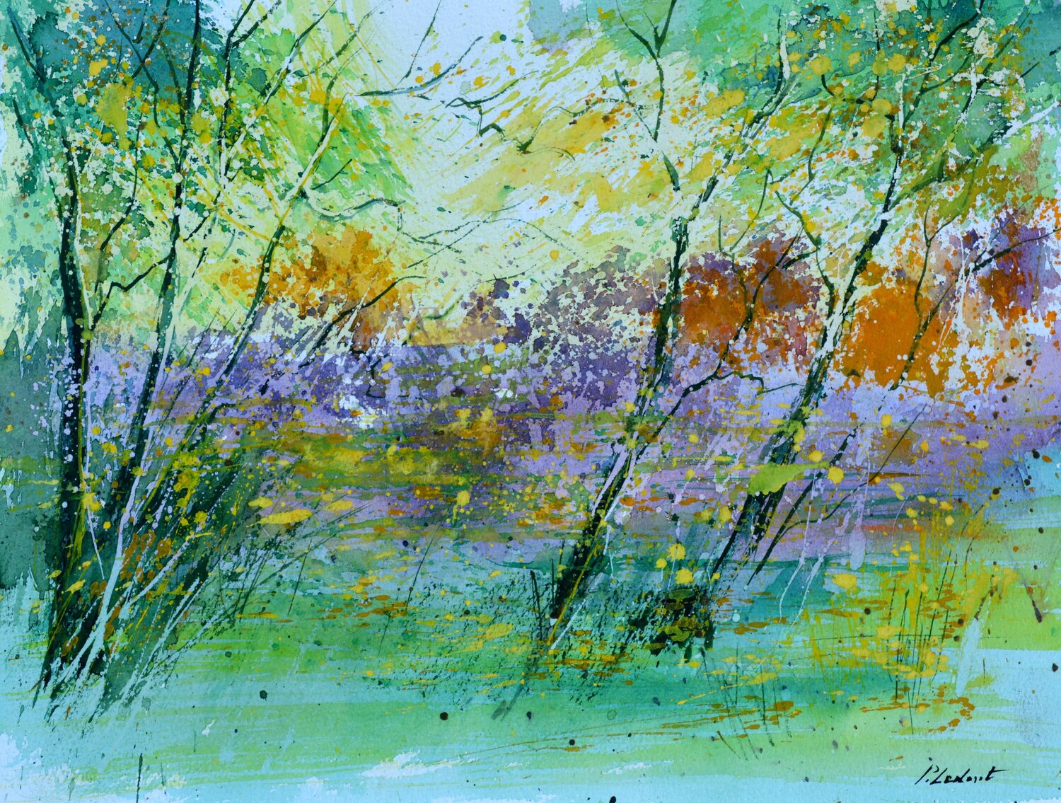 Colourful pond     -watercolor 22 Pol Ledent