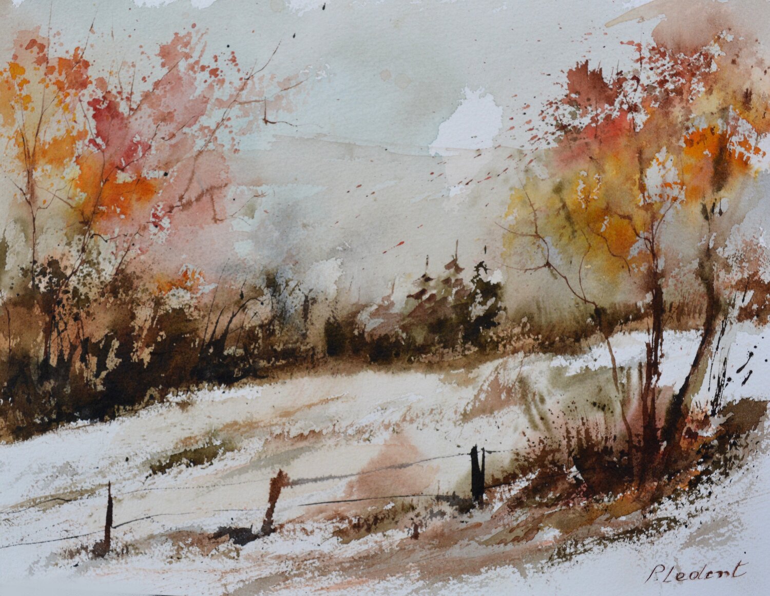 Autumnal landscape     -watercolor Pol Ledent