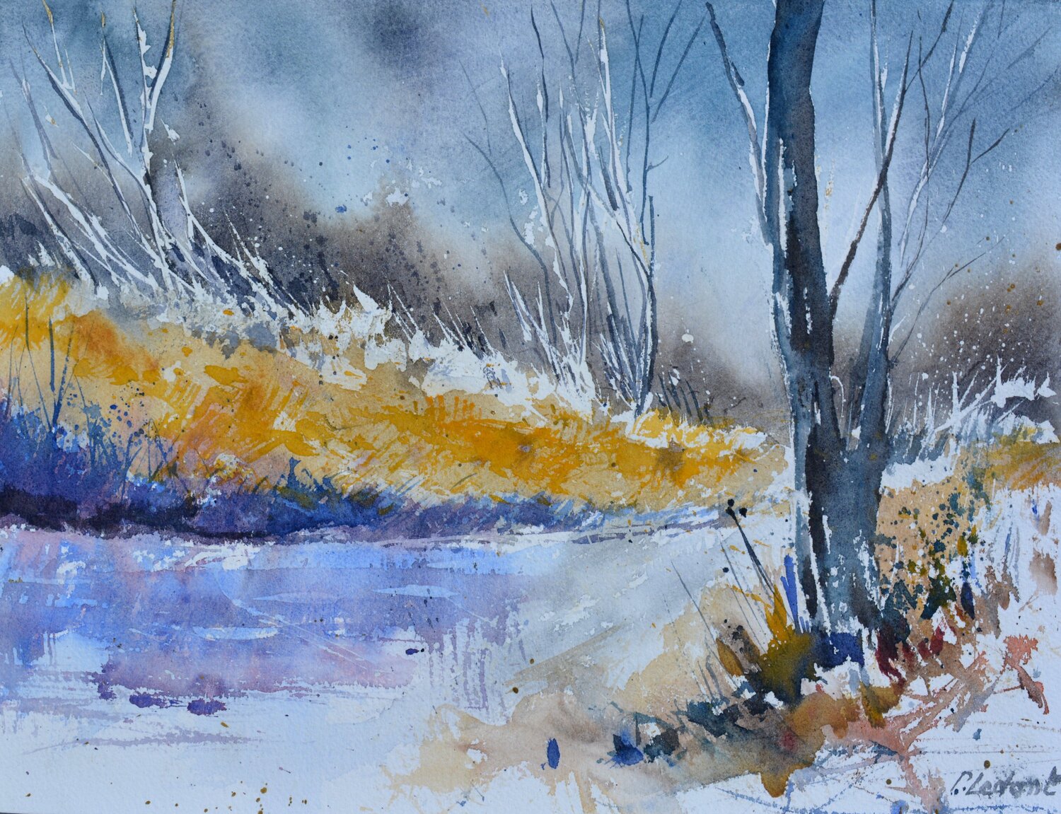 Blue river  - watercolor Pol Ledent