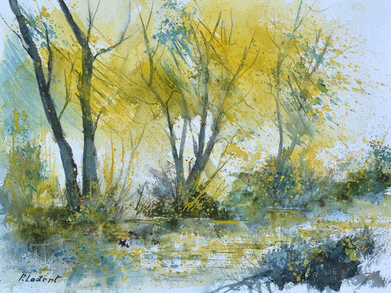 Spring light in trees    -watercolor - Pol Ledent
