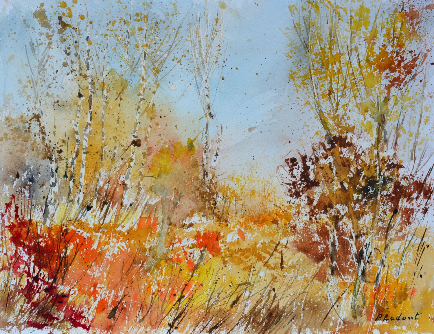 Autumn in the wood  - watercolor Pol Ledent Werk auf Papier zu verkaufen