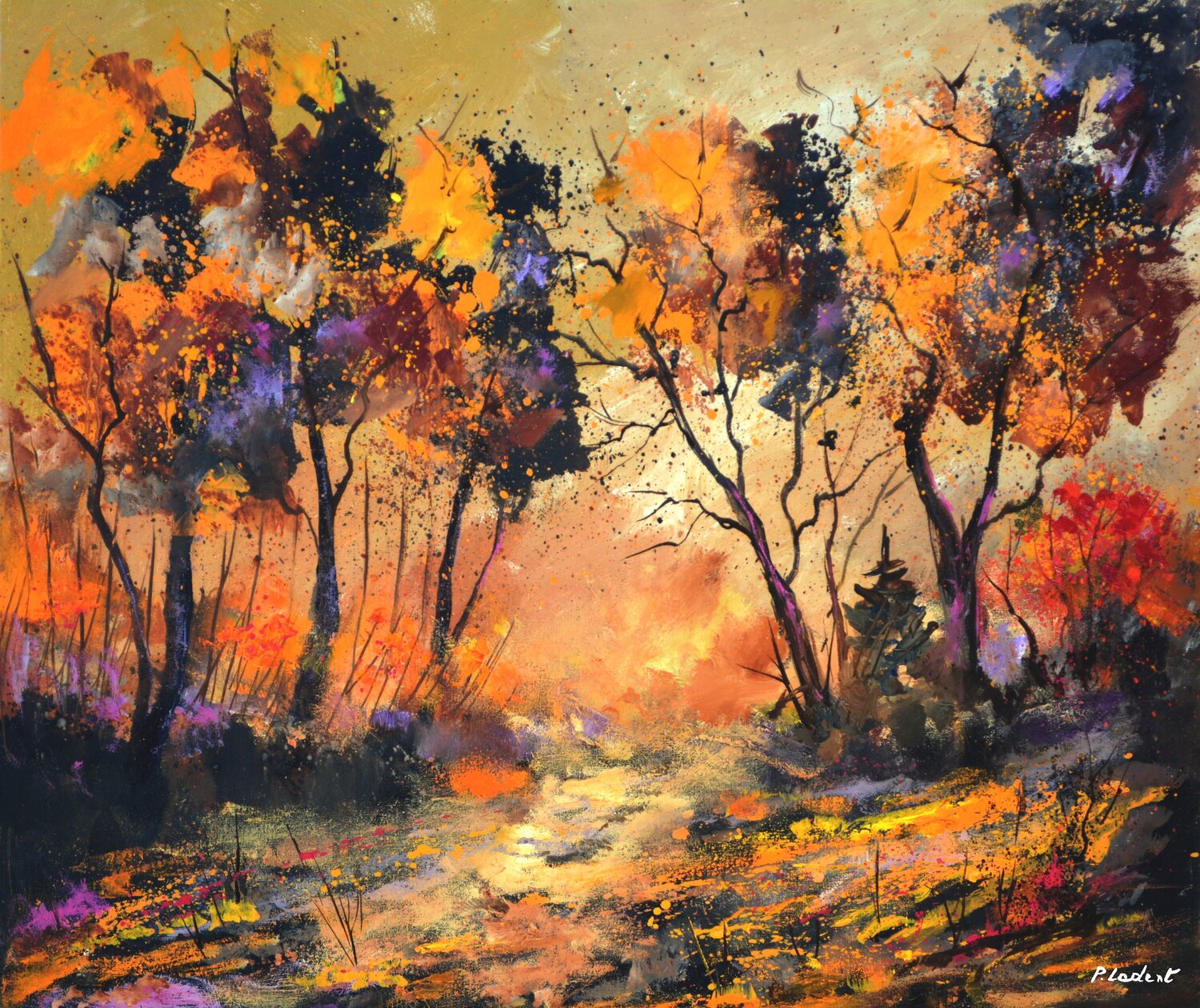 The rich colours of trees  in autumn Pol Ledent Originalgemälde zu verkaufen
